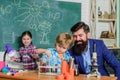 Science club afterschool program. Experience and knowledge. Practical knowledge. Measurable outcomes. Basic knowledge Royalty Free Stock Photo
