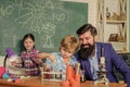 Science club afterschool program. Experience and knowledge. Practical knowledge. Measurable outcomes. Basic knowledge Royalty Free Stock Photo