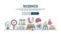 Science, colorful concept header, flat design thin line style Royalty Free Stock Photo