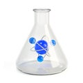 Science concept. Conical laboratory flask with atom model symbol Royalty Free Stock Photo