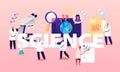 Science Concept. Scientist Characters Work in Lab with Medical Equipment and Microscope Conduct Experiment, Medicine Royalty Free Stock Photo