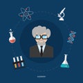 Science design concept flat icons isolated vector Royalty Free Stock Photo