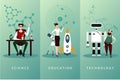Scientist vector cartoon characters set. Science and education concept. Technology backgrounds collection.