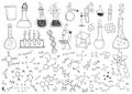 Science education doodle set of Biology, mathematics, physics, chemistry, robotic technology, Royalty Free Stock Photo