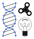 DNA Helix with Spinner and Lightbulb Science, Technology, and Innovation Concepts Royalty Free Stock Photo