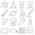 Science education icons set, cartoon outline style Royalty Free Stock Photo