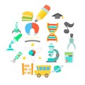 Science education icons set, cartoon style Royalty Free Stock Photo