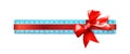 Science and education - Plastic blue school ruler gift tied red bow isolated Royalty Free Stock Photo