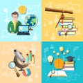 Science and education: students, college, set vector icons