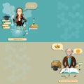 Science and education: teacher, student, professor, lessons, vector banners Royalty Free Stock Photo