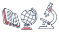 Science Education Tools, Book, Globe, Microscope for Learning. vector design Generative AI Royalty Free Stock Photo