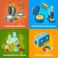 Science equipment. Chemistry testing research laboratory school class lab vector isometric concept pictures Royalty Free Stock Photo