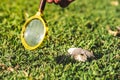 Science experiment concept. Combining the sun`s rays through a magnifying glass to learn about the heat and energy of the sun