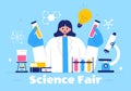 Science Fair Vector Illustration featuring a Chemist Conducting Chemical Experiments for Scientific Analysis, Data Collection, Royalty Free Stock Photo