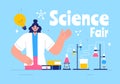 Science Fair Vector Illustration featuring a Chemist Conducting Chemical Experiments for Scientific Analysis, Data Collection, Royalty Free Stock Photo
