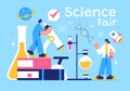 Science Fair Vector Illustration featuring a Chemist Conducting Chemical Experiments for Scientific Analysis, Data Collection, Royalty Free Stock Photo