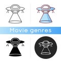 Science fiction icon. Linear black and RGB color styles. Sci fi movies, popular futuristic fantasy films. Cinema