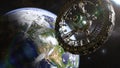 Futuristic space station in orbit of planet Earth 3d science fiction illustration, elements of this image are furnished by NASA Royalty Free Stock Photo