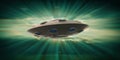 UFO isolated on green sky background. 3d illustration