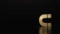 science glitter gold glitter symbol of magnet 3D rendering on dark black background with blurred reflection with sparkles