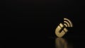 science glitter gold glitter symbol of magnet 3D rendering on dark black background with blurred reflection with sparkles