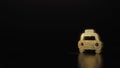 science glitter gold glitter symbol of taxi 3D rendering on dark black background with blurred reflection with sparkles