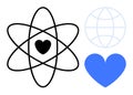 Science, Global Connection, and Compassion Represented Through Atomic Heart and Globe Symbols Royalty Free Stock Photo