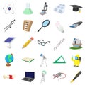 Science icons set, cartoon style