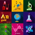 Science icons set, flat style Royalty Free Stock Photo
