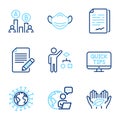 Science icons set. Included icon as Article, Fair trade, Document signature signs. Vector