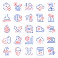 Science icons set. Included icon as Artificial colors, Cloud share, High thermometer. Vector