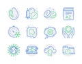 Science icons set. Included icon as Freezing timer, Coronavirus, No alcohol signs. Vector