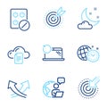 Science icons set. Included icon as Targeting, Night weather, File storage signs. Vector
