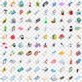 100 science icons set, isometric 3d style Royalty Free Stock Photo