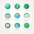 Science icons set. Modern flat colored illustrations.