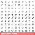 100 science icons set, outline style Royalty Free Stock Photo