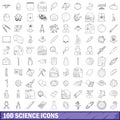 100 science icons set, outline style Royalty Free Stock Photo