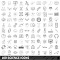 100 science icons set, outline style Royalty Free Stock Photo