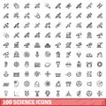 100 science icons set, outline style