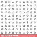 100 science icons set, outline style