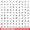 100 science icons set, outline style Royalty Free Stock Photo