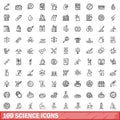 100 science icons set, outline style Royalty Free Stock Photo