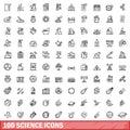 100 science icons set, outline style Royalty Free Stock Photo