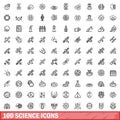 100 science icons set, outline style Royalty Free Stock Photo
