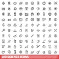 100 science icons set, outline style Royalty Free Stock Photo