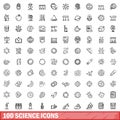 100 science icons set, outline style Royalty Free Stock Photo