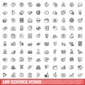 100 science icons set, outline style Royalty Free Stock Photo