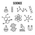 Science icons on white background. Research outline icon. Tiny line vector elements