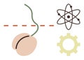 Science and Innovation Concept with Seed, Atom, Gear, and Dashed Line Representation Royalty Free Stock Photo