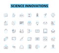 Science innovations linear icons set. Biotechnology, Nanotechnology, Robotics, Genetics, Quantum, Neuroscience